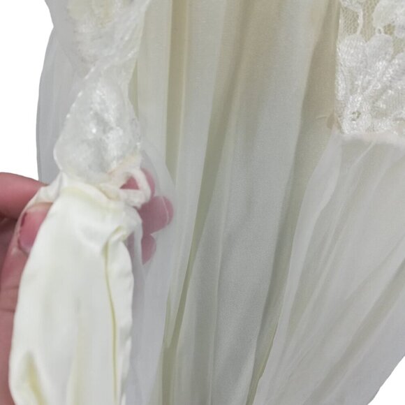 Vintage Pajama Chemise Cover Up Set Size M Ivory Satin 80s Pinup Nightgown Sears - Picture 3 of 16